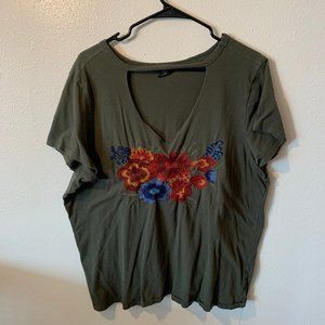 TORRID Embroidered Floral Choker Cut T-shirt